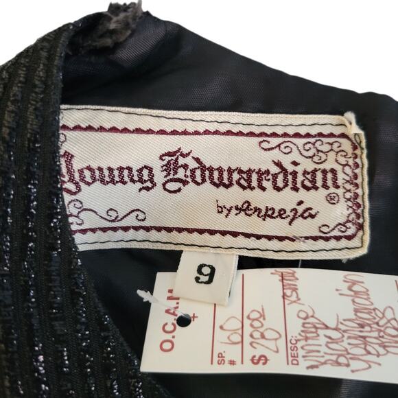 Flawed 1960s 70s Vintage Young Edwardian Micro Mini Black Lurex Dress Size XXS - Picture 2 of 8